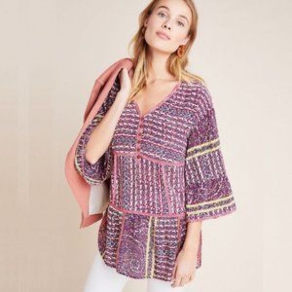 Anthropologie Maeve Lilyana Tiered Silk Blouse S - Picture 2 of 3